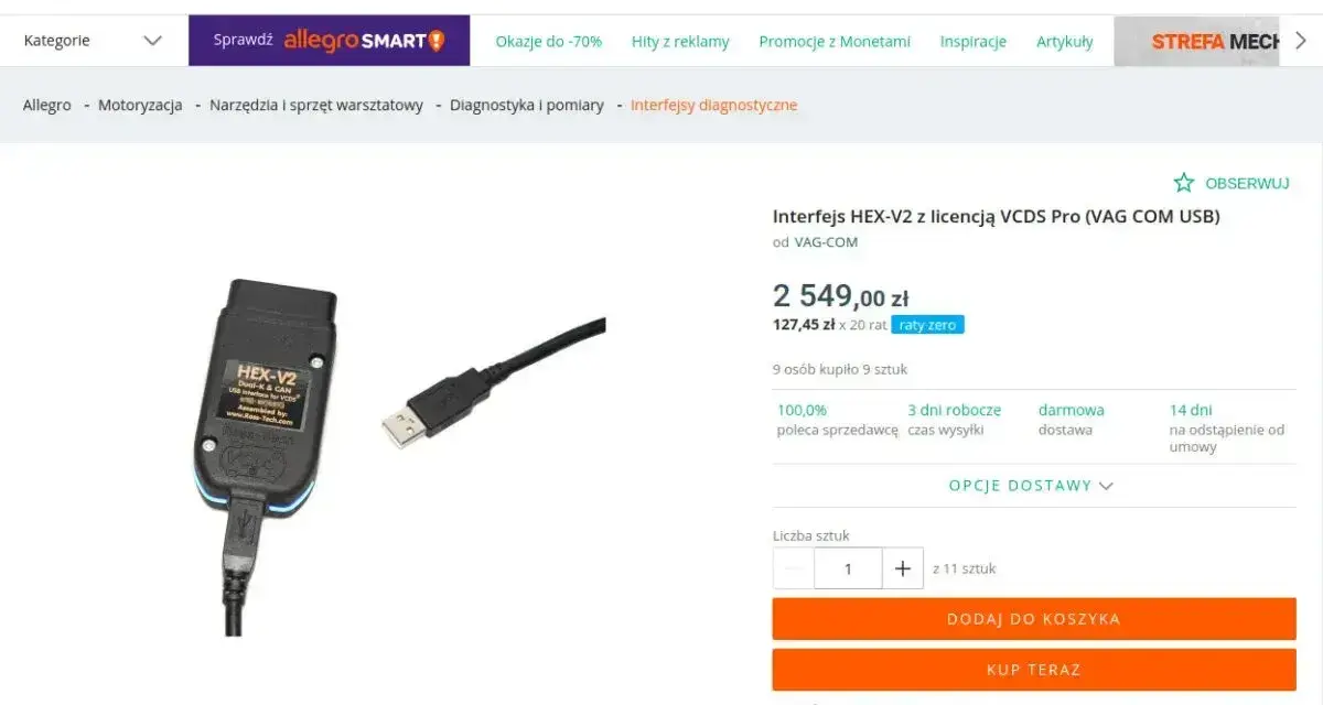 Interfejs HEX-V2 z licencją VCDS Pro (VAG COM USB) do diagnostyki samochodów.