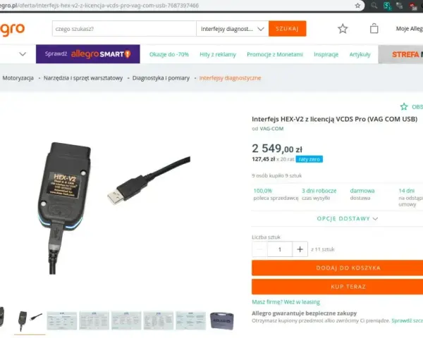 Interfejs HEX-V2 z licencją VCDS Pro (VAG COM USB) do diagnostyki samochodów.