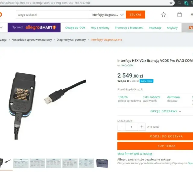 Interfejs HEX-V2 z licencją VCDS Pro (VAG COM USB) do diagnostyki samochodów.