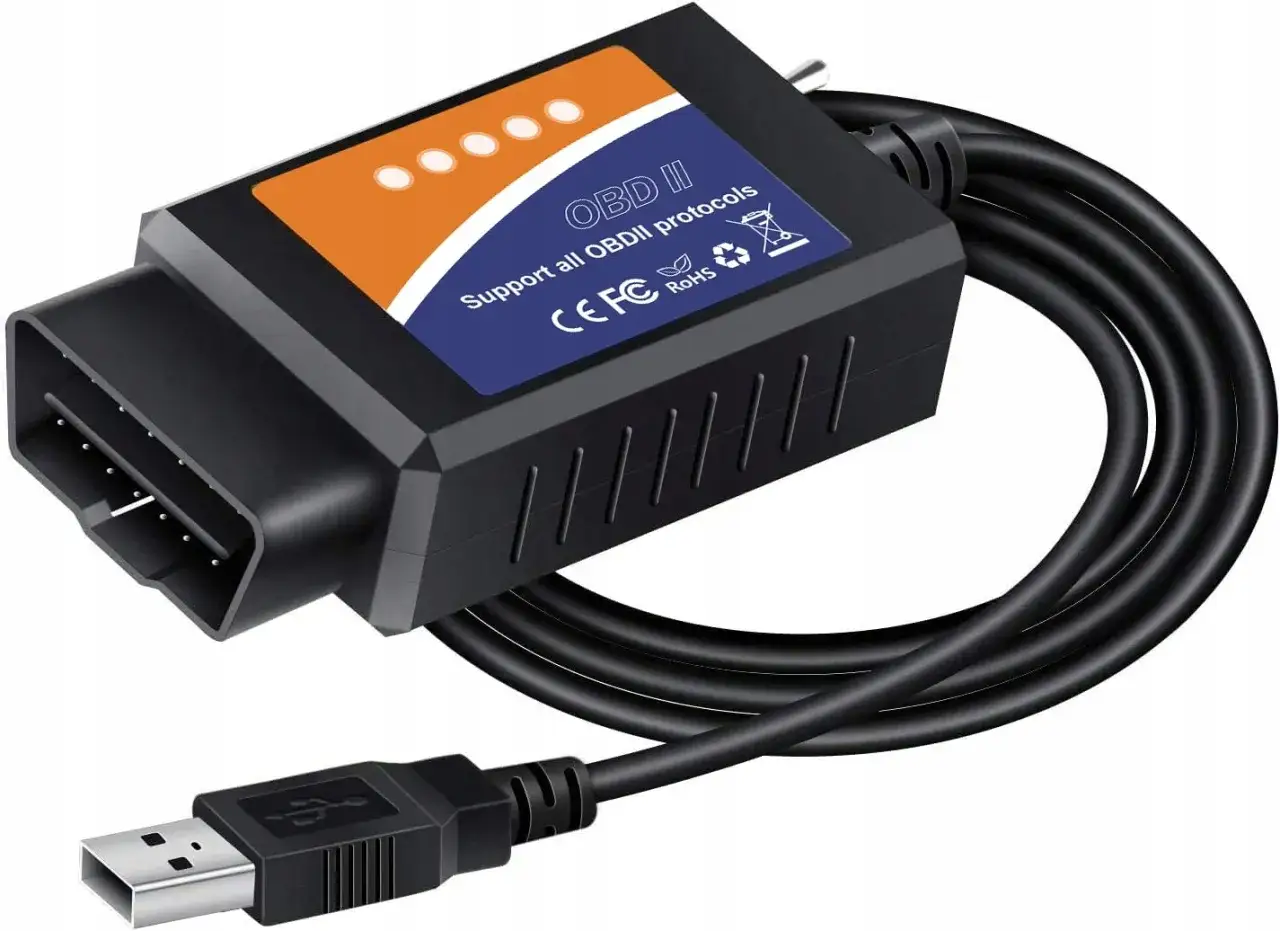 Adapter OBD II z kablem USB, idealny do diagnostyki pojazdów z użyciem ddt4all.