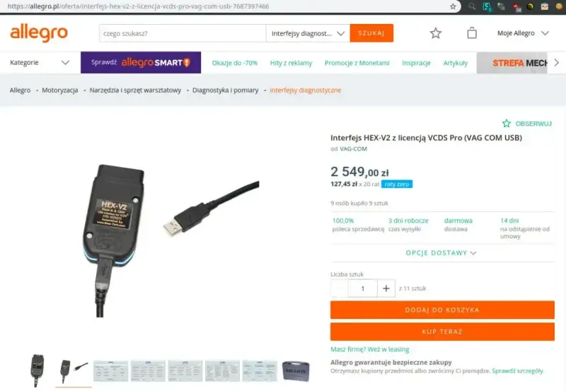 Interfejs HEX-V2 z licencją VCDS Pro (VAG COM USB) do diagnostyki samochodów.