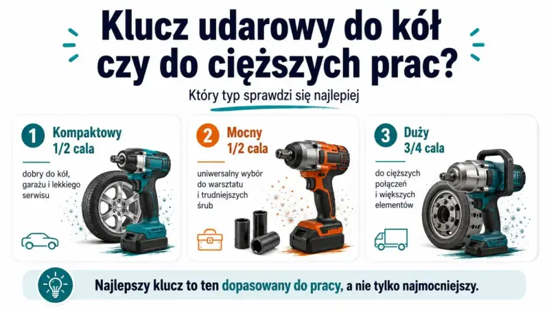 Jaki klucz udarowy do kół wybrać? Porównanie kompaktowych, mocnych i dużych modeli do różnych prac.