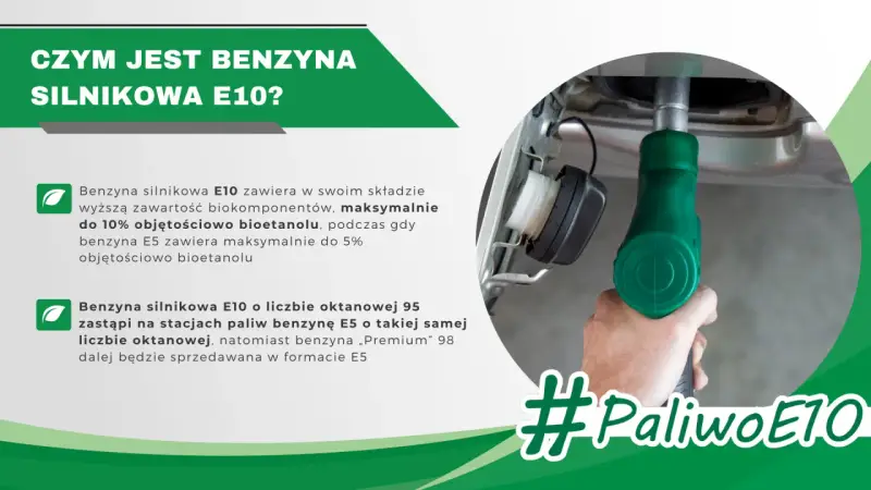 Tankowanie benzyny bezołowiowej E10, która zawiera do 10% bioetanolu. #PaliwoE10.